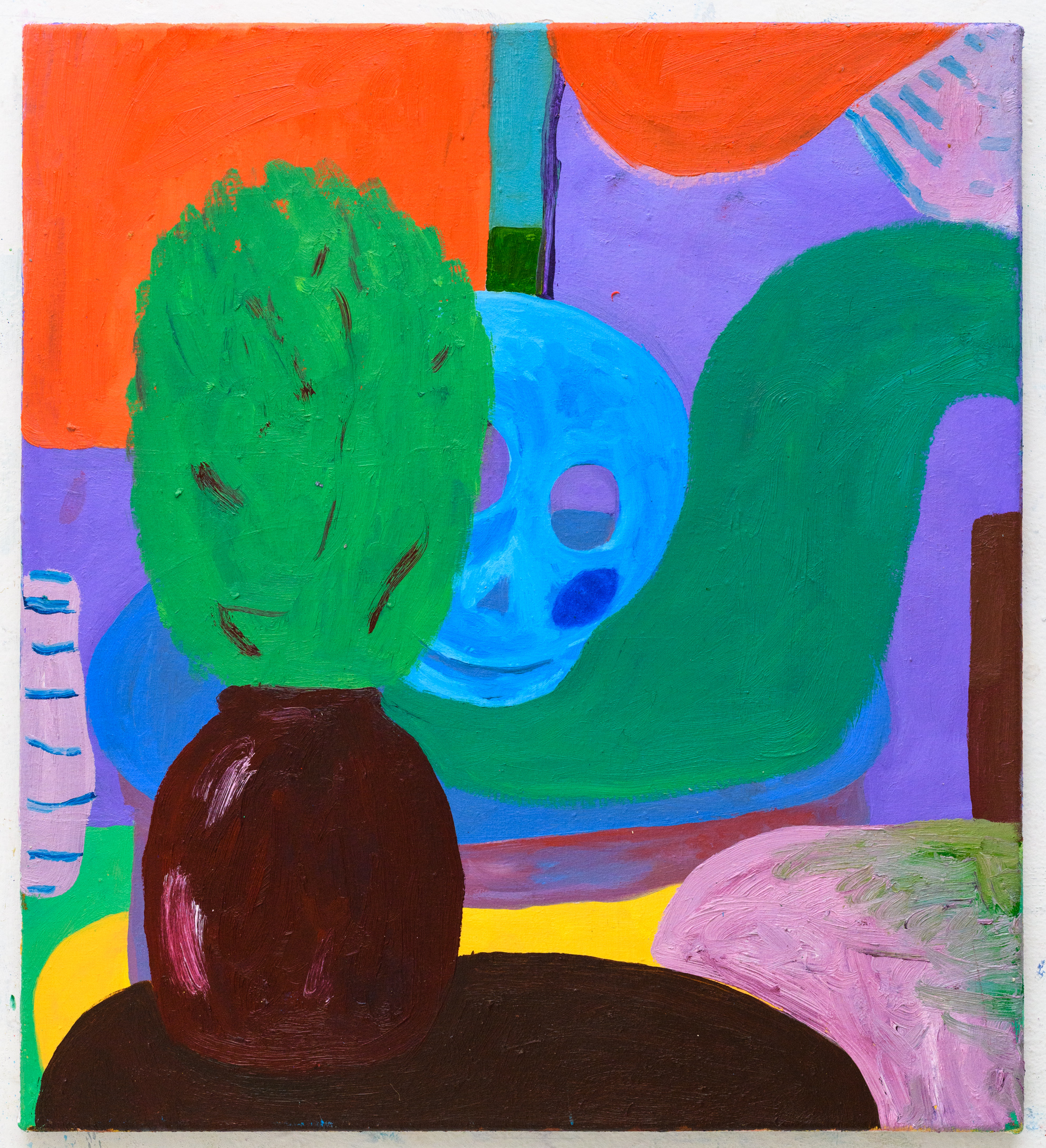 skull behind plant, 2021, oil on canvas, 50 x 45 cm